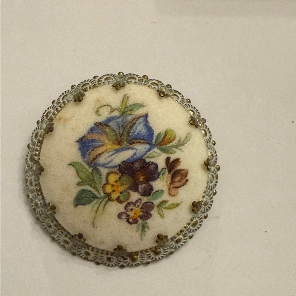 West Germany Sugared Floral Forget Me Not Brooch on gold tone